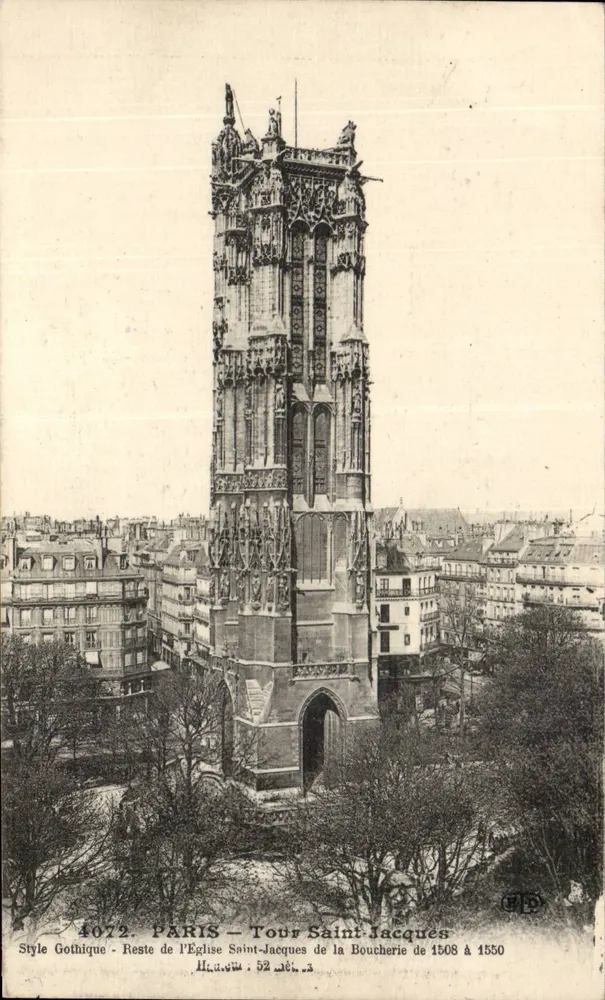 Paris — Torre Saint-Jacques — Restos da Igreja Saint-Jacques de la Boucherie de 1508 à 1550 — Estilo Gótico — n°4072 - Frente