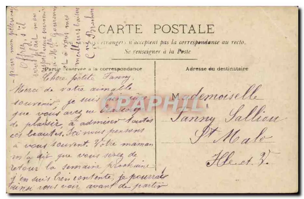 Mädchen in einem Doppeldeckerflugzeug — Ansichtskarte J.C. Paris n°504 - Rückseite