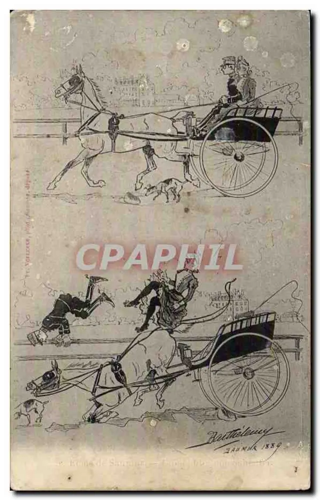 Corrida de carros em Sarran — desenho de Bartholoméy — 1889 - Frente