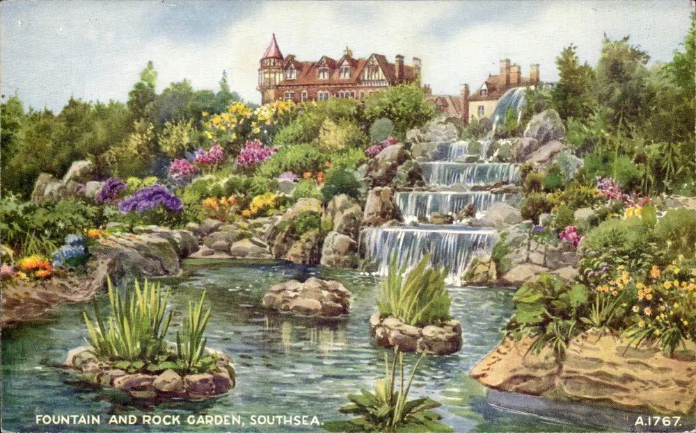 Brunnen und Felsenpark, Southsea — A.1767 — Valentine's Card, E.W. Trick, Dundee & Sons Ltd. - Vorderseite