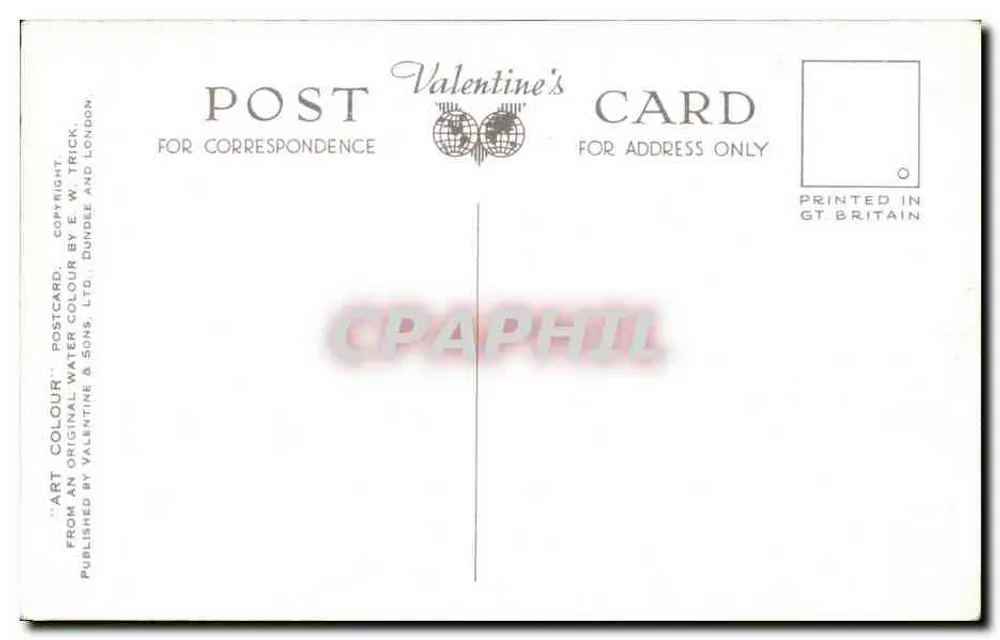 Brunnen und Felsenpark, Southsea — A.1767 — Valentine's Card, E.W. Trick, Dundee & Sons Ltd. - Rückseite