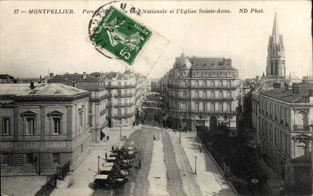 Montpellier — Perspektive der Rue Nationale und der Kirche Sainte-Anne — ND Phot. - Vorderseite