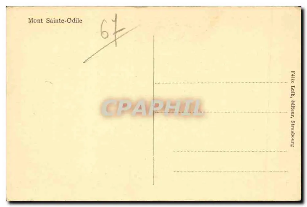 Monte Sainte-Odile — vista del castillo en la cima — editor Félix Laib, Estrasburgo - Reverso