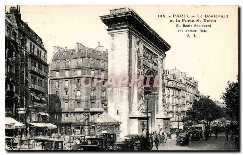 Paris — O Boulevard e a Porta Saint-Denis — A. L. - Frente