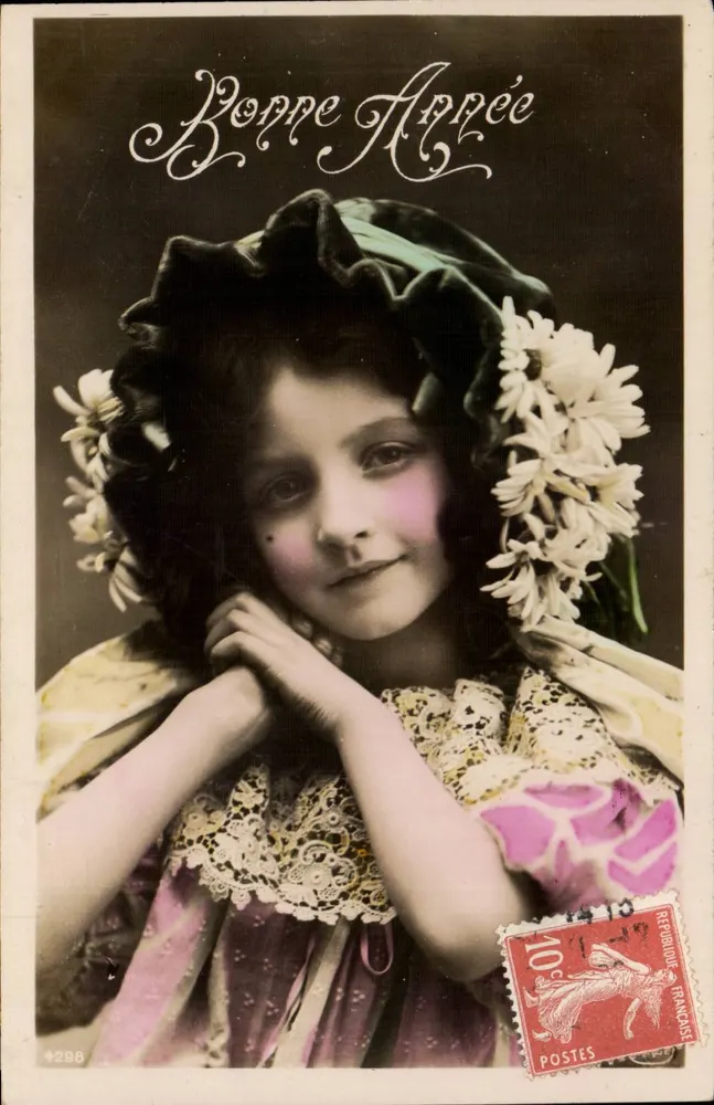 Mädchen mit Blumen — Frohes Neues Jahr — anonymer Verlag, Nr. 4296 - Vorderseite