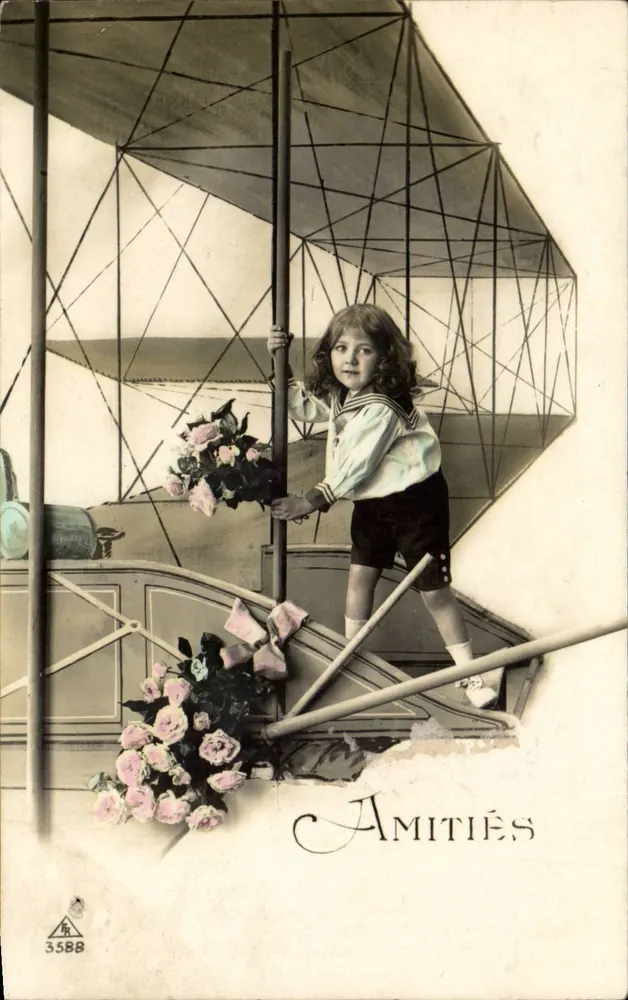 Mädchen in einem Flugzeug — Verlag Amitiés, Nr. 3588 - Vorderseite