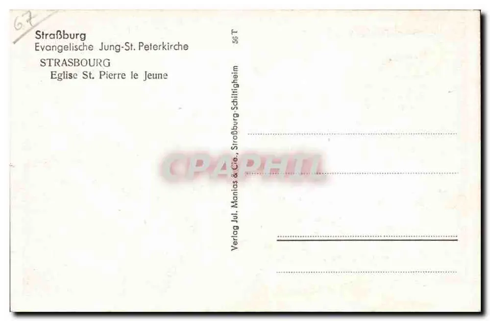 Strasbourg - Igreja de São Pedro o Jovem — Editor: Verlag Jul. Manias & Cie, Strasbourg - Verso