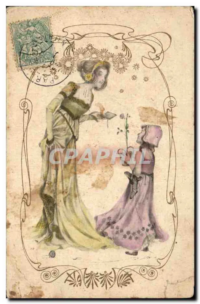 Frau und Kind — zärtliche Szene — M. M. Vienne, Nr. 128 - Vorderseite
