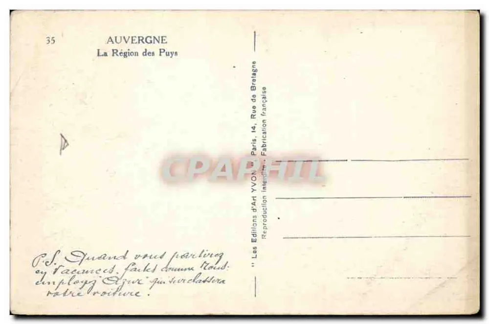 Auvergne — A Região dos Puys — Edições de Arte Yvonne, Paris - Verso
