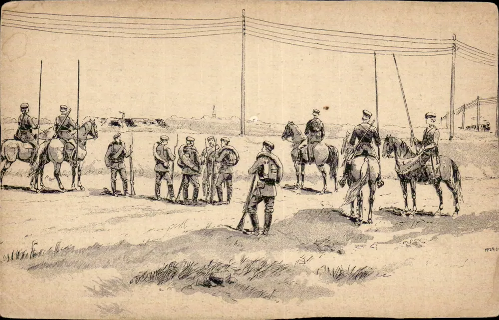 Cena militar — soldados a pé e a cavalo — n° 1280 - Frente
