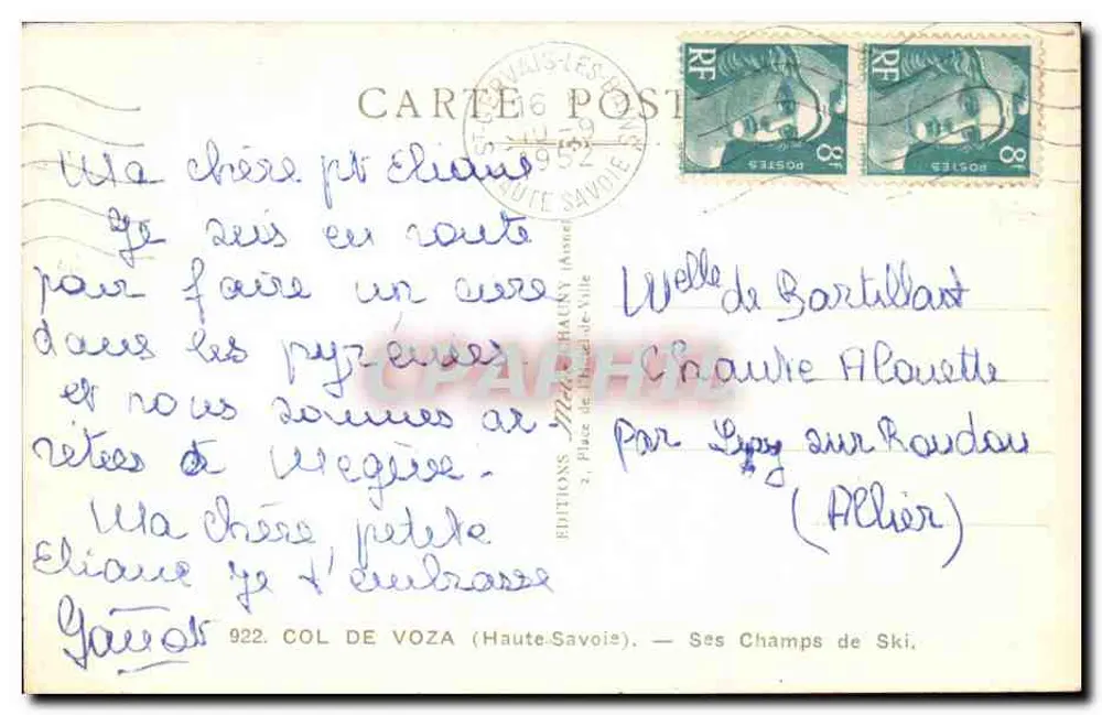 Col de Voza — Alta Saboia — Edições M. Chauchay - Verso