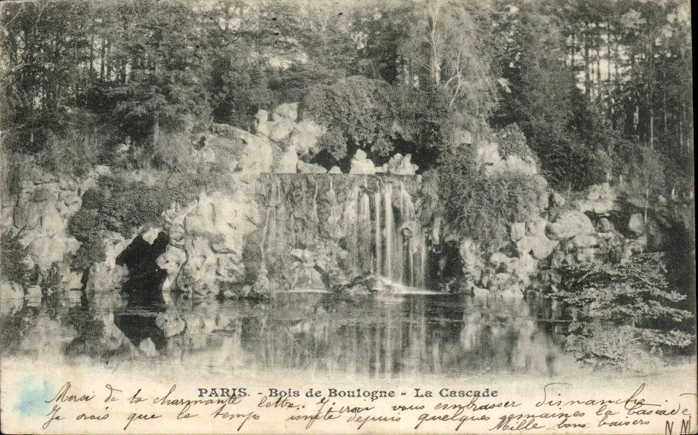 Paris - Bois de Boulogne - A Cascata — editor N.M. (N.M. impresso na parte inferior) - Frente