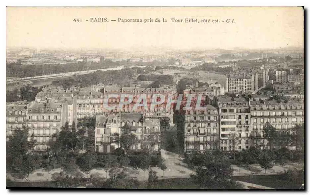 Paris — Panorama tirado da Torre Eiffel, lado leste — G.I. - Frente