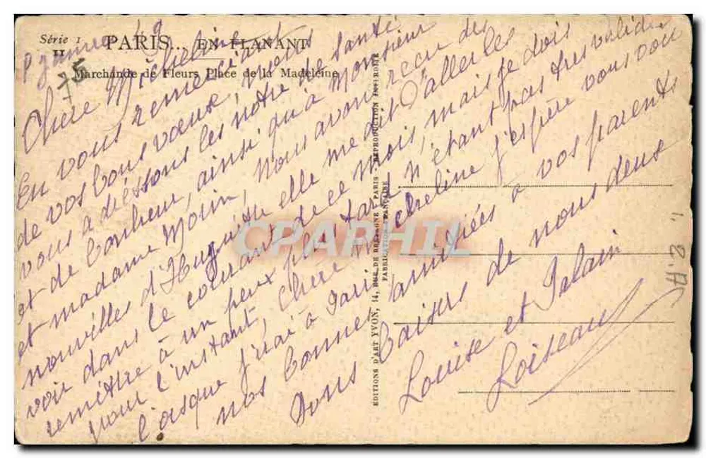 Marchande de Fleurs - Place de la Madeleine — Paris — Éditions d'Art Yvon - Verso