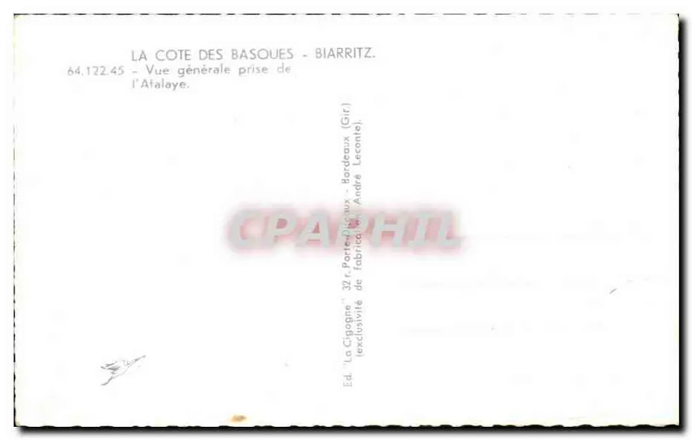 La Côte des Basques - Biarritz — Vista generale presa dall'Atalaye — Ed. La Cigogne, André Laconne - Verso