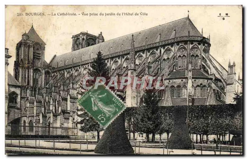 Bourges — Die Kathedrale — Ansicht vom Garten des Rathauses — E.M. n°205 - Vorderseite