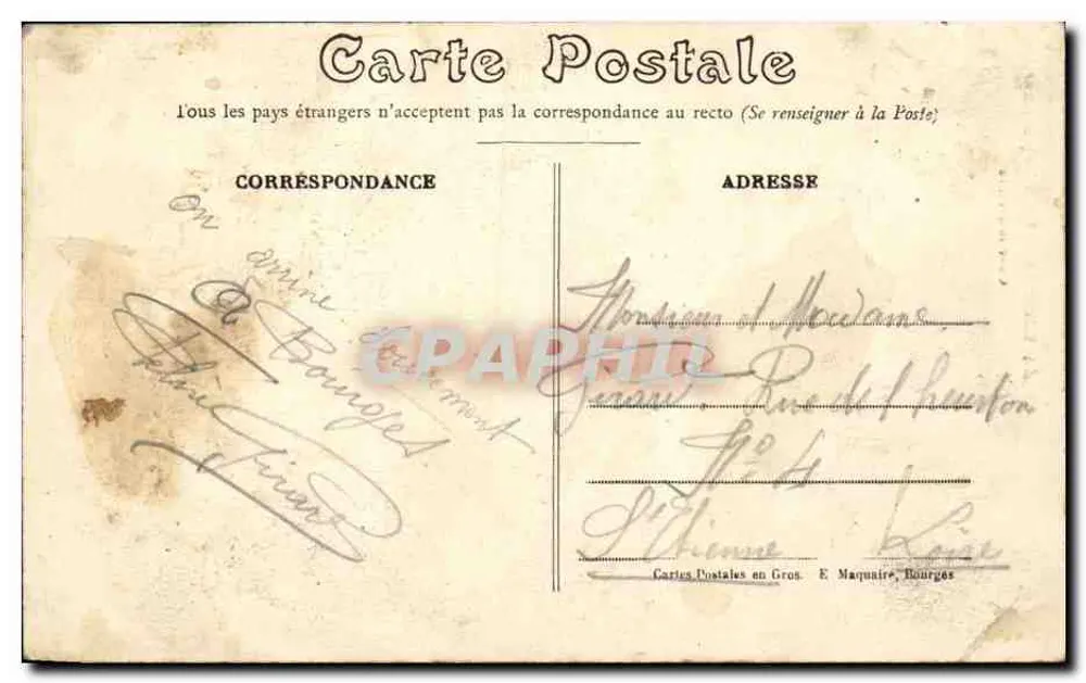 Bourges — Palácio Jacques-Cœur — Cour intérieure — Editor E. Maquaire, n°304 - Verso