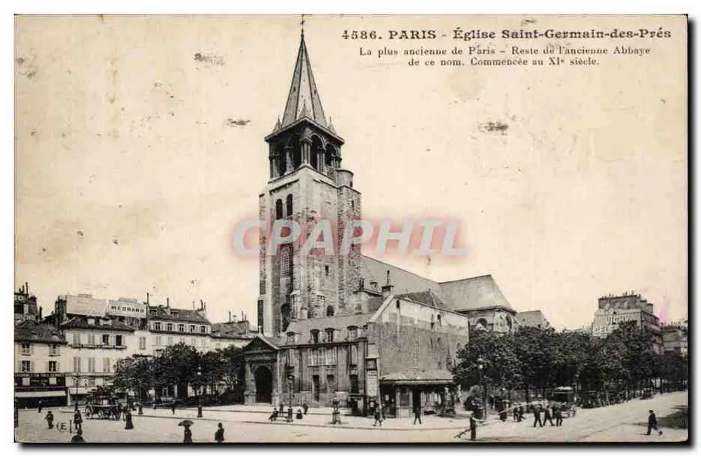 París - Iglesia de San Germain des Prés — La más antigua de París. Comenzada en el siglo XI. Editor Méobran, n° 4586 - Anverso