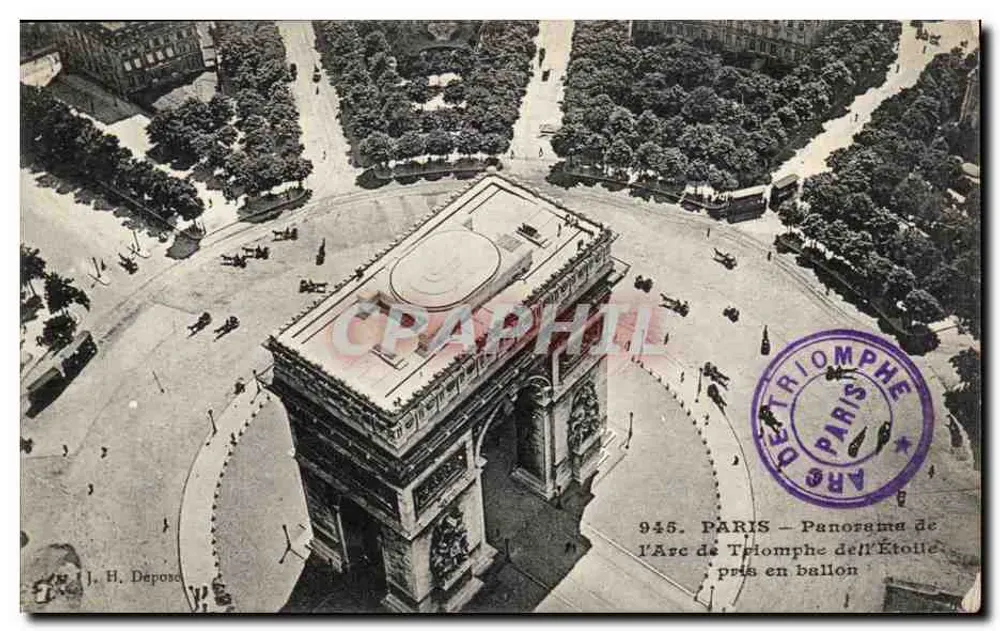 Paris - Panorama des Arc de Triomphe aus einem Ballon — J. H. Depore, n° 945 - Vorderseite