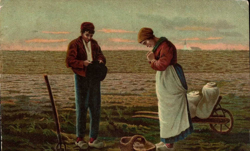 Dois camponeses em um campo — cena de vida rural — C. Editor, Paris - Frente