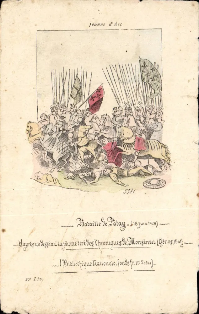Schlacht von Patay — 18. Juni 1429 — Kupferstich nach der Chronique de Monstrelet, Bibliothèque Nationale, fonds fr. 2081 - Vorderseite