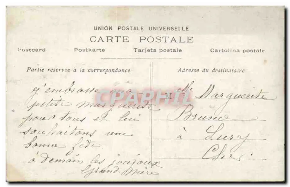 Bom Aniversário — criança em um cesto com duas pombas — editor T87 - Verso