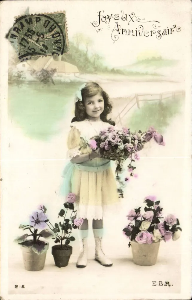 Mädchen mit Rosenstrauß — E.B.R. — n° 212 - Vorderseite