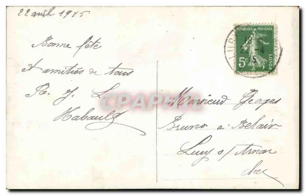 Mädchen in gestreifter Kleidung mit Rolle — 'Gute Geburtstagswünsche' — Serie 2068, Verlag S.P. (Société Parisienne) - Rückseite