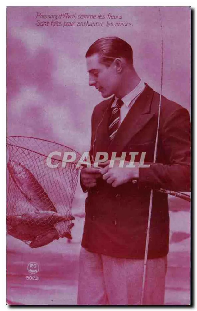 Fischer mit Netz — Aprilfisch — Verleger P-C, Nr. 3023 - Vorderseite