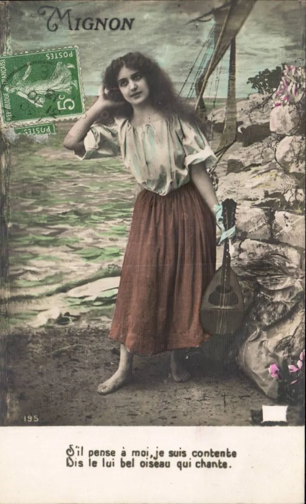 Mignon — junge Frau mit Mandoline am Ufer — Mignnon, n°195 - Vorderseite