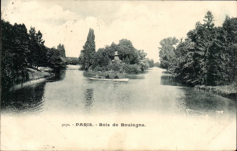 Paris - Bois de Boulogne — Canal com barco e kiosco — editor anônimo, n° 5030 - Frente