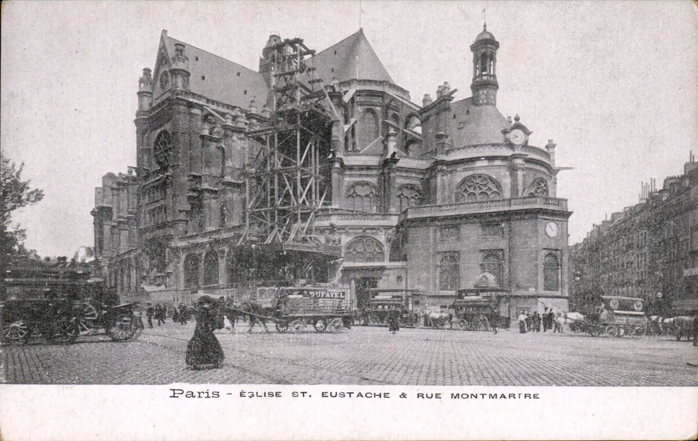 Parigi - Chiesa di San Eustache e Rue Montmartre — editore DUFAYEL, numero di serie non visibile - Recto