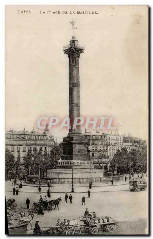 Paris. A Place de la Bastille — Coluna de la Bastille, editor Imp. Noliv, Paris - Frente