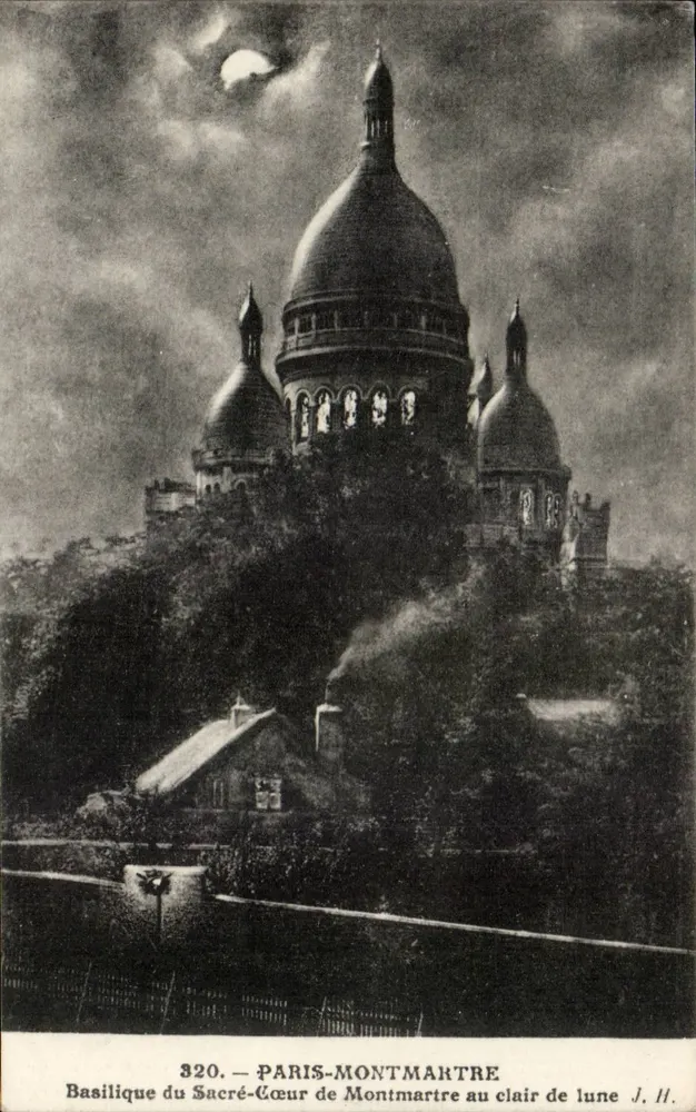 Basílica do Sagrado Coração de Montmartre sob a luz da lua — J. H. - Frente