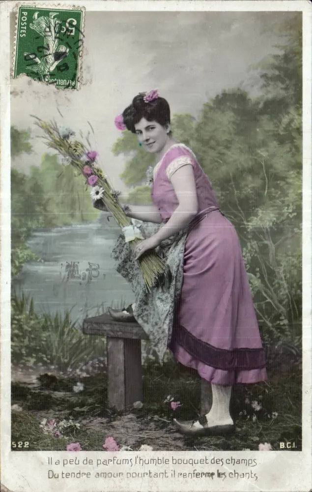 Frau mit Blumenbouquet — Flusslandschaft — B.G.I. n°522 - Vorderseite