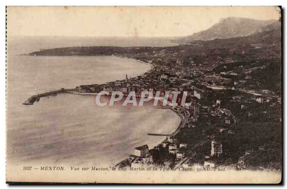Menton — Ansicht von Menton, Cap Martin und dem Hundekopf — ND. Foto n° 1037 - Vorderseite