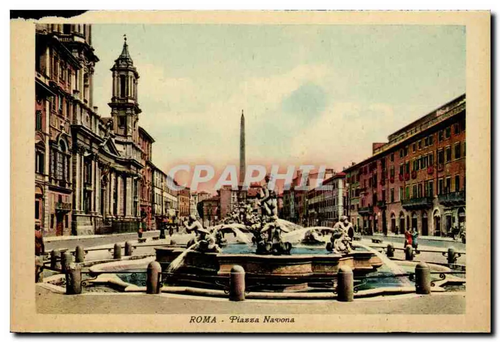 Rom - Piazza Navona — Fontäne des Tritons und Obelisk - Vorderseite