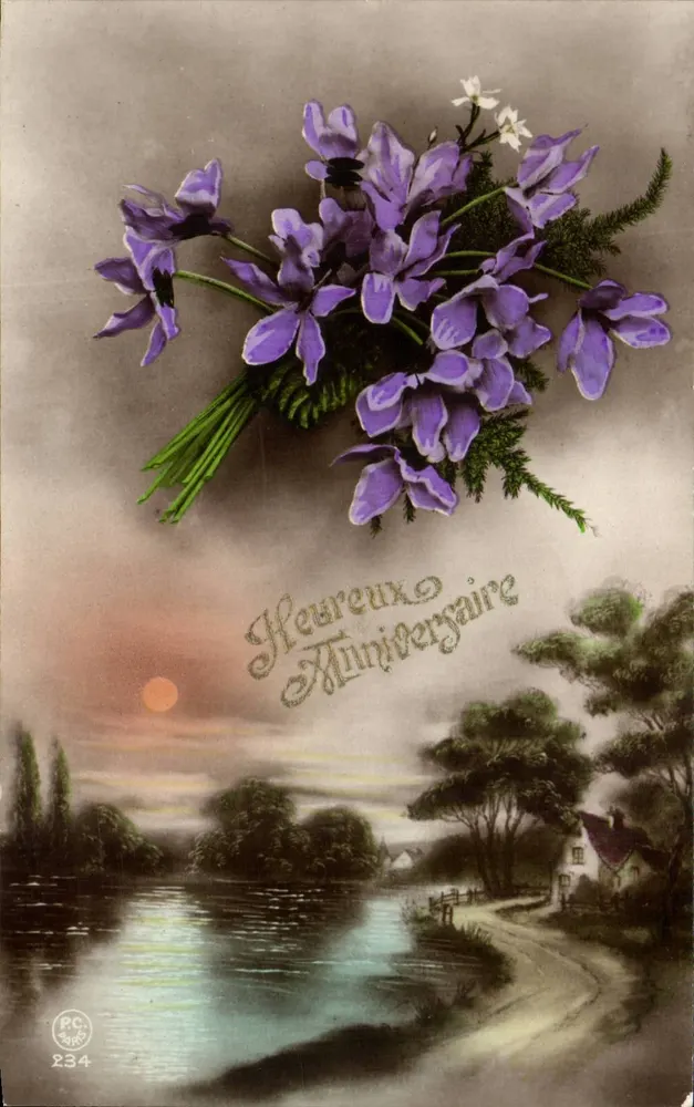 Arranjo de violetas — Feliz Aniversário — PC 234 - Frente
