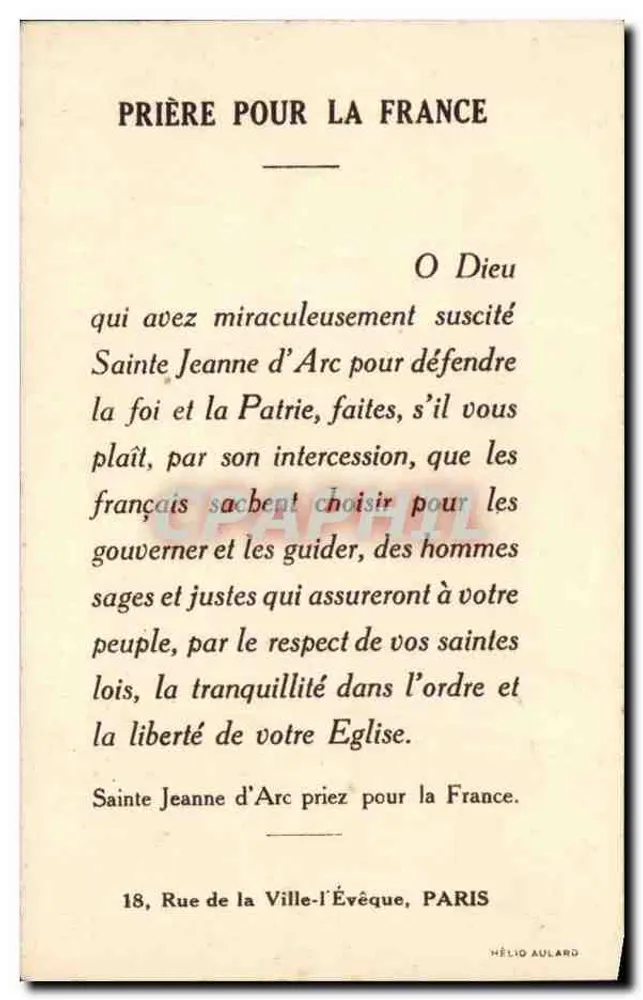 Sainte Jeanne d'Arc — Gebet für Frankreich — Hélios Aulard - Rückseite