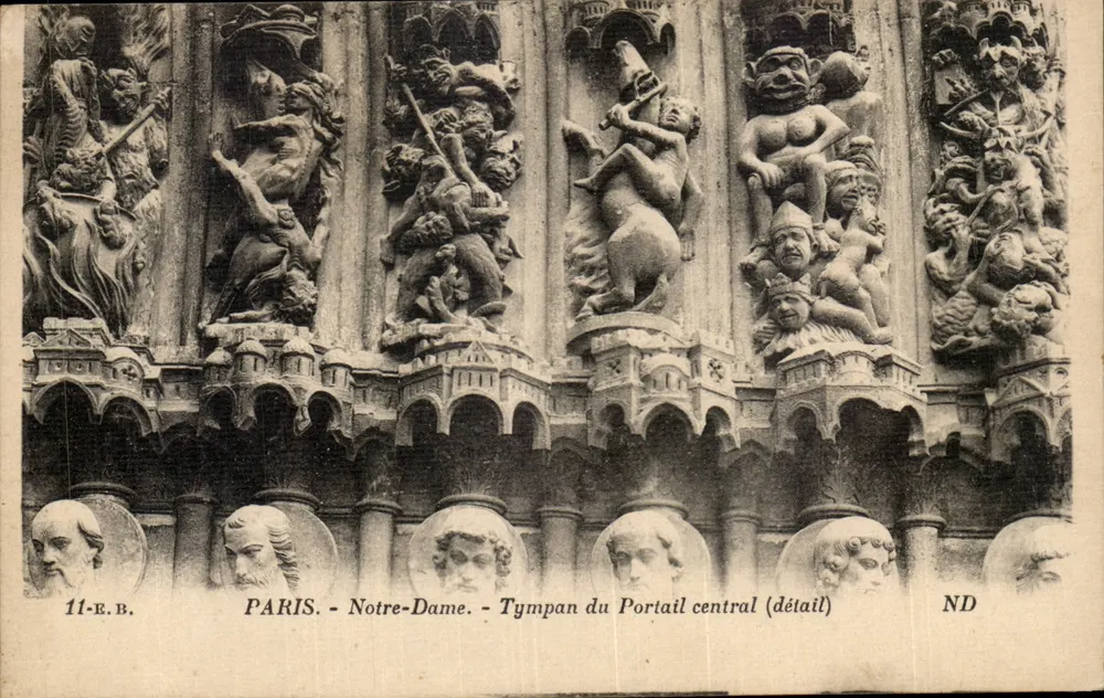 Paris - Notre-Dame - Tympan des zentralen Portals (Detail) - Vorderseite