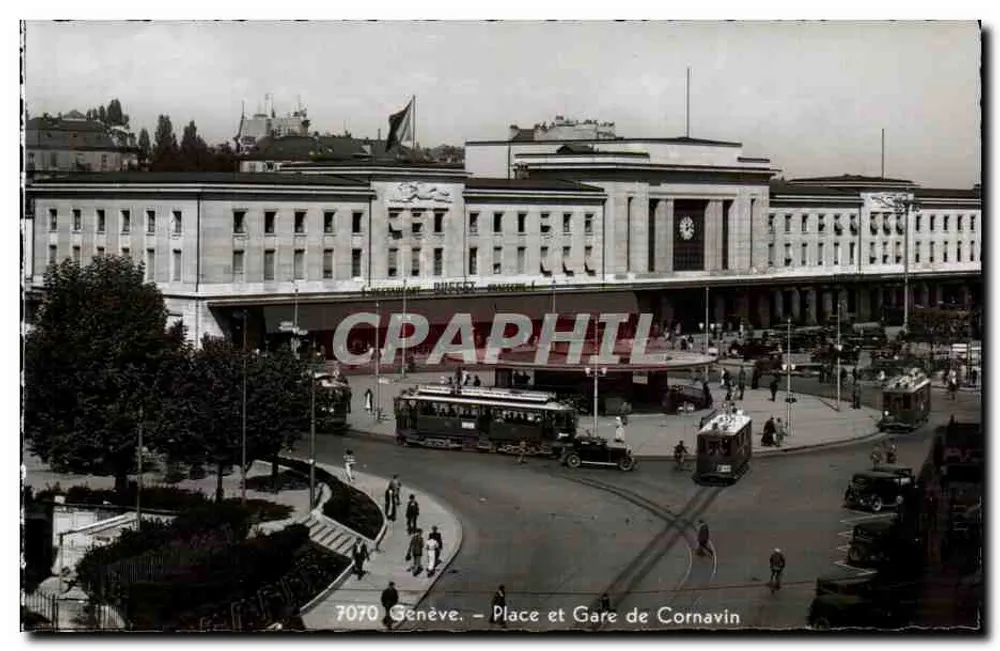Genève — Place e Gare de Cornavin — Edição Jaeger Genève, n° 7070 - Frente