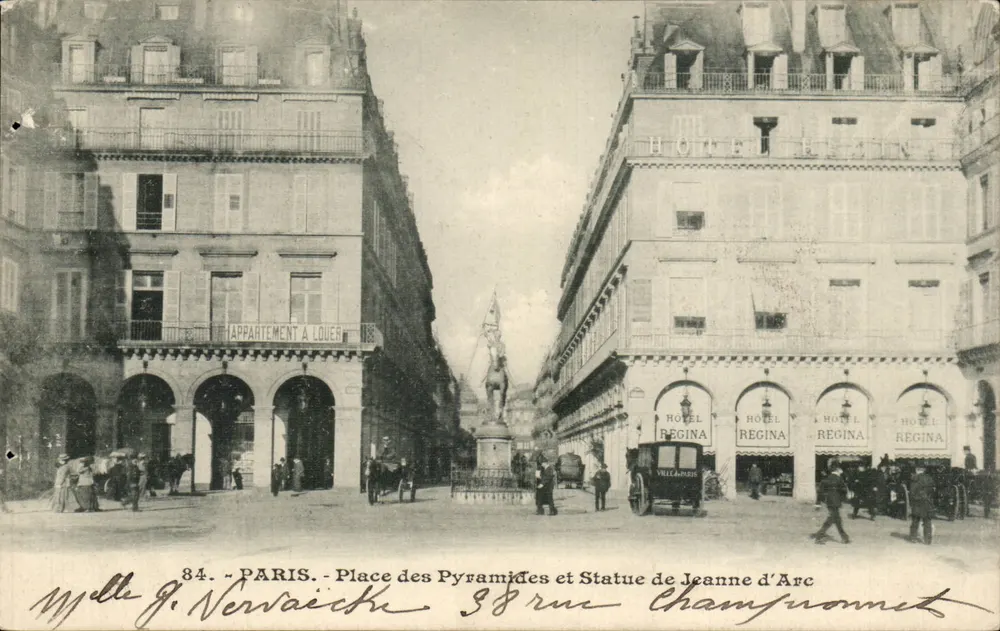 Parigi - Piazza delle Piramidi e Statua di Giovanna d'Arco — edita da J. Nervaïcke, n°84 - Recto