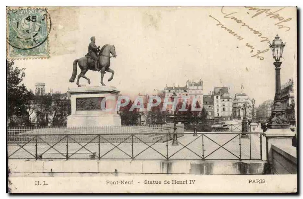 Pont-Neuf - Estátua de Henrique IV — Paris — H. L. - Frente