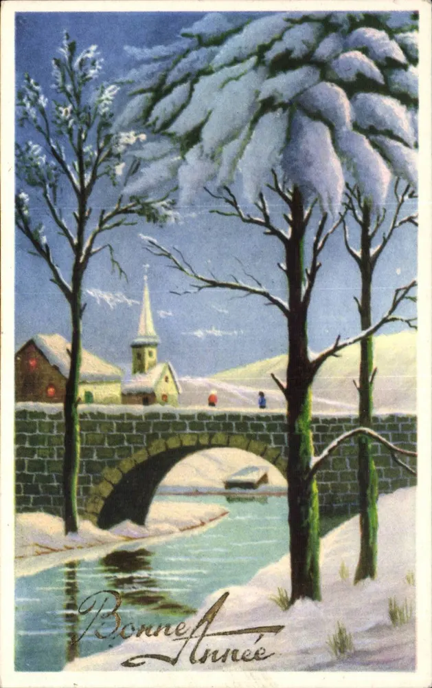Winterlandschaft mit Kirche — Grußkarte — Verlag nicht sichtbar - Vorderseite