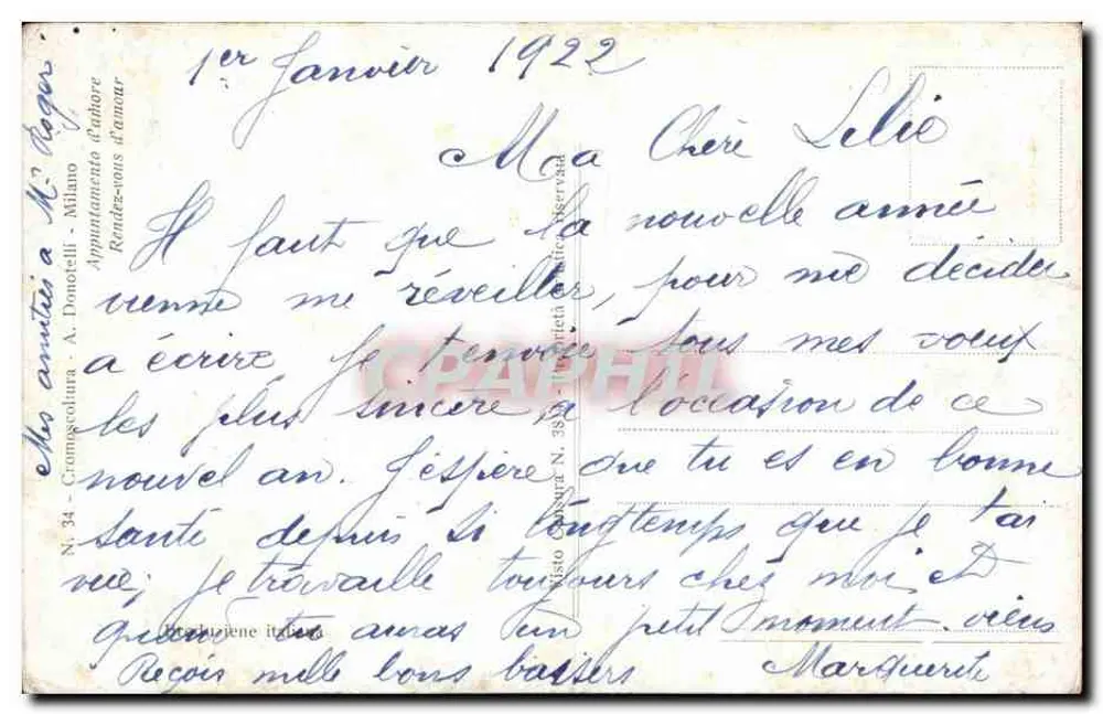 Liebe in einem Patio — romantische Szene — Verlag A. Donotelli, Nr. 34 - Rückseite