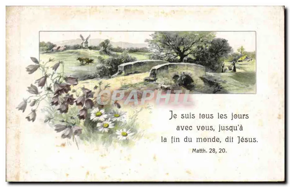 Landschaft mit Windmühle — biblischer Text - Vorderseite