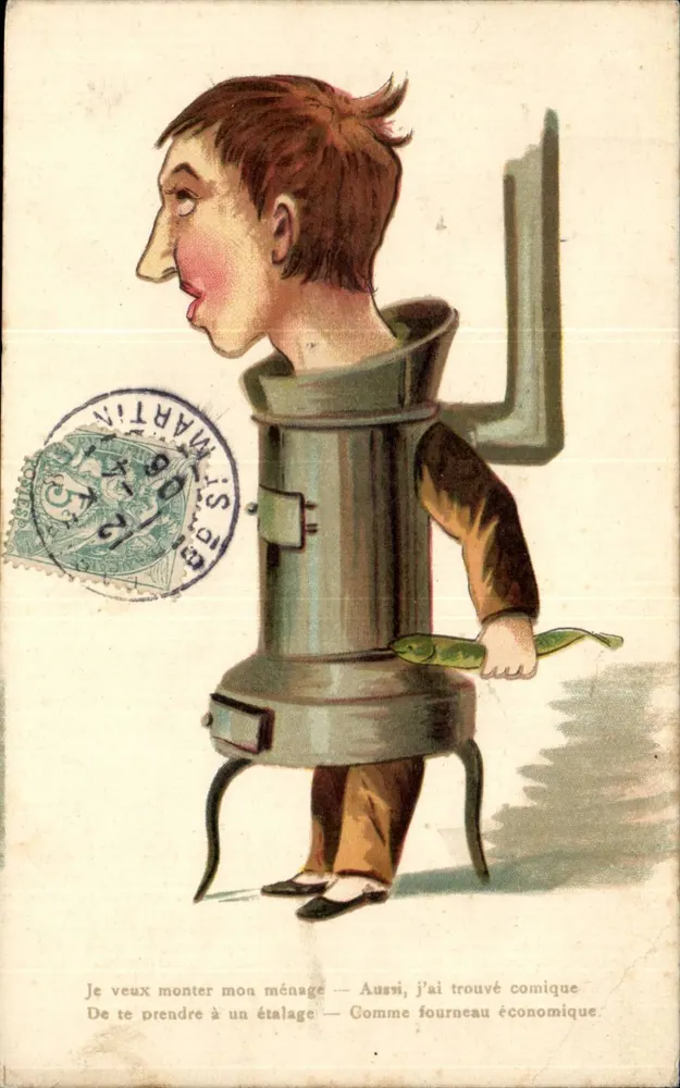 Karikatur eines Mannes in einem Wirtschaftsbackofen — Verleger Martin, Nr. 841 - Vorderseite