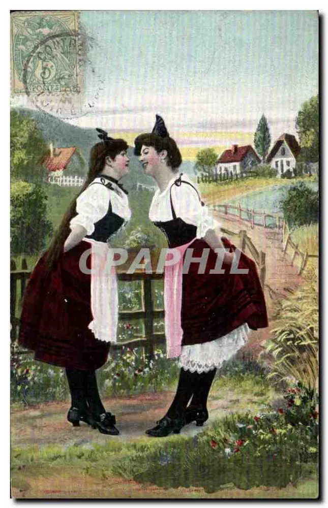 Zwei junge Frauen im traditionellen Kleid — ländliche Landschaft — K.V.L.B. 12, Serie 800 - Vorderseite