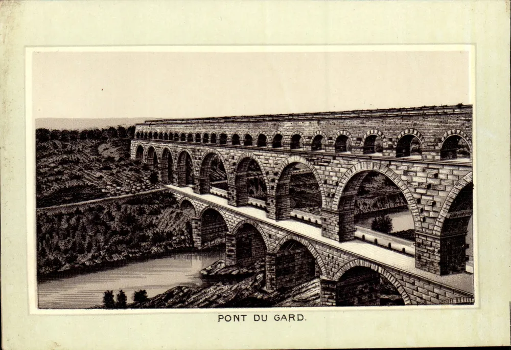 Ponte du Gard — vista em gravura — editor não visível - Frente
