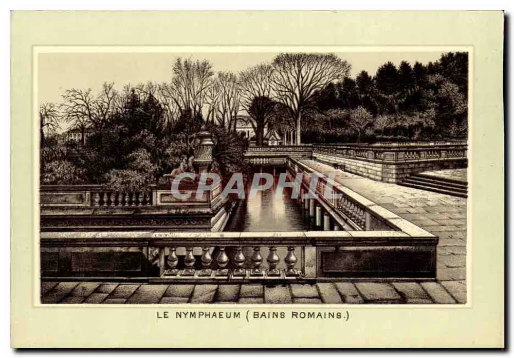 O Nymphaeum (Banheiros Romanos) — vista do balcão e das balustradas — editor não visível - Frente